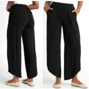 Betabrand All Day Flowy Split Leg Black Pull On Pants Size Large Long